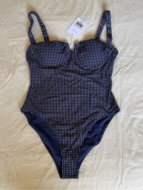 Solid & Striped – The Verona Blue Polka Dot One-Piece Swimsuit